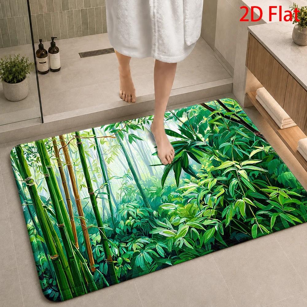 Bamboo Bath Mat - Tropisch Bamboe Jungle Patroon Badkamermat Waterdichte