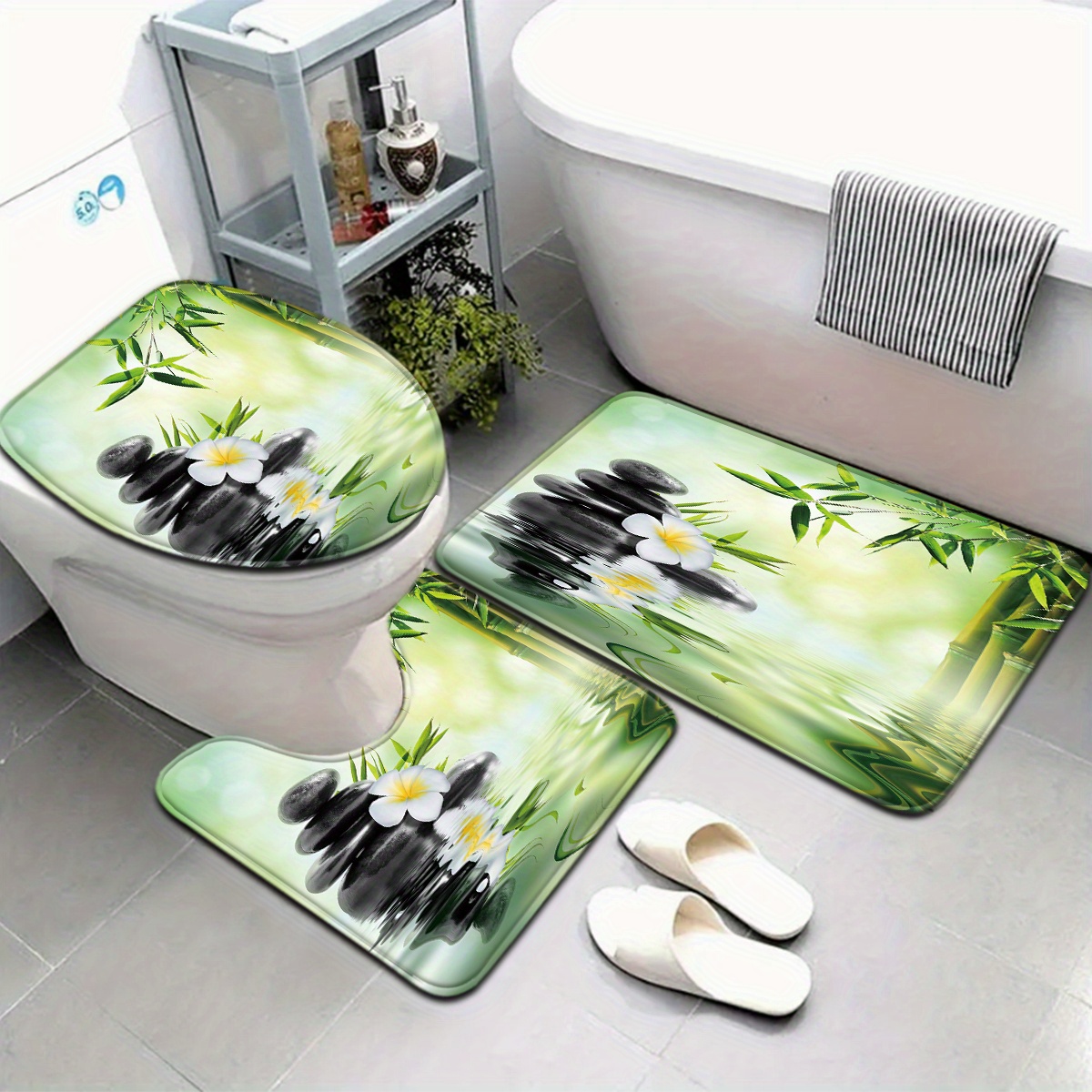 Bamboo Bath Mat - 3-delige Chinese Bamboe Water Feature Toiletbril